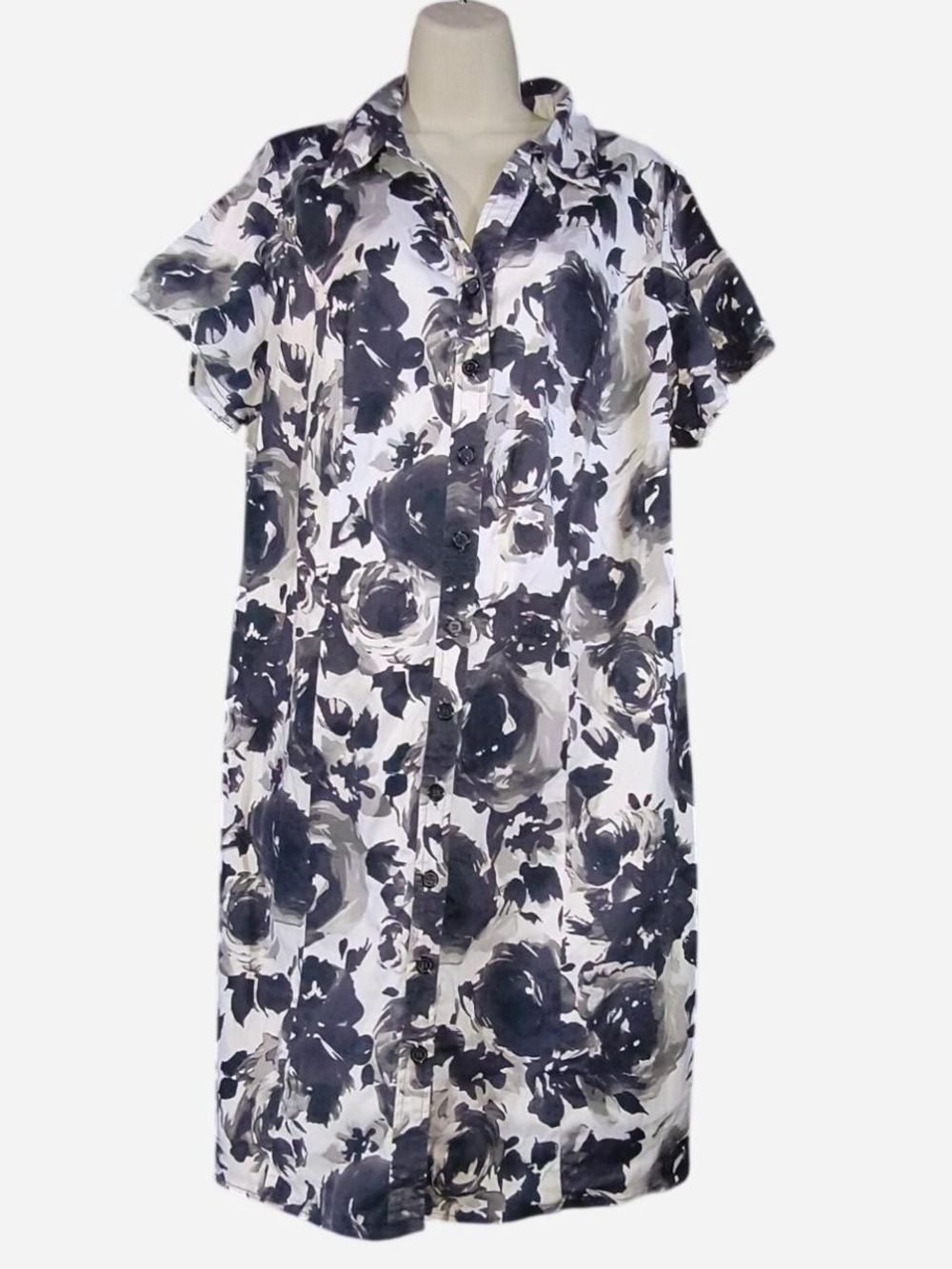 Lane Bryant Black and White Floral Button-Front Midi Dress